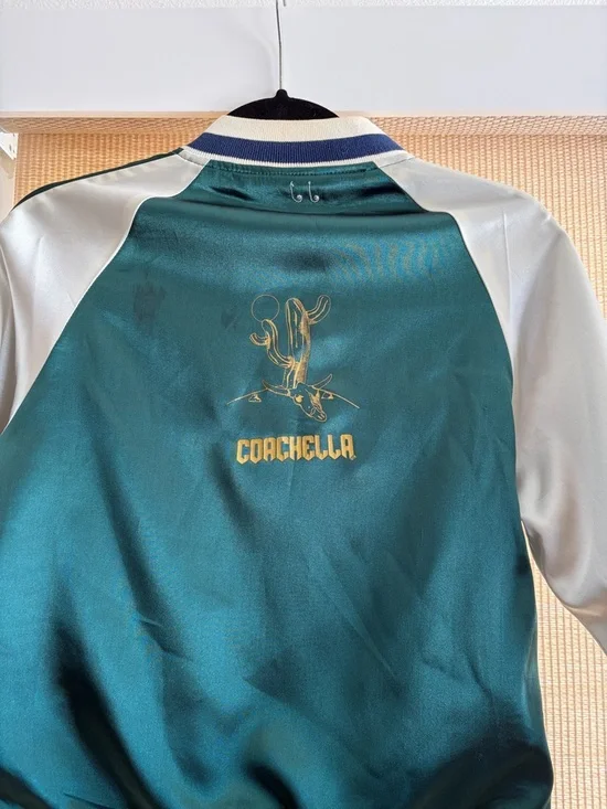 Green Satin 'Coachella' Embroidered Bomber Jacket - Picture 6 of 9